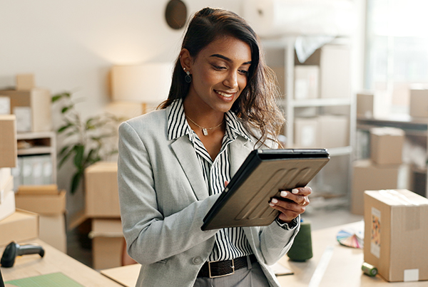 woman working on her tablet